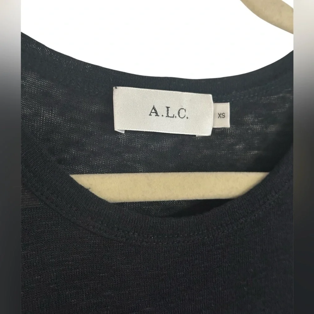 A.L.C. Black Linen Sheer Long Sleeve Dress XS Lined High Low Hem - Picture 6 of 7